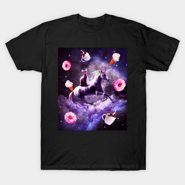 Outer Space Cat Riding Unicorn - Donut T-Shirt by Random Galaxy